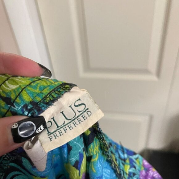 Vintage Womens Green Purple Floral Elastic Waist Tropical Midi Skirt Size 22W - Picture 2 of 7